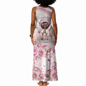 African American Breast Cancer Warrior Black Queen Tank Maxi Dress Floral Pink Ribbon Watercolor Butterfly Hope Art