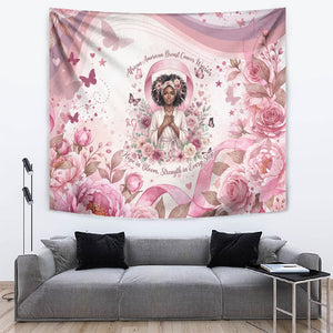African American Breast Cancer Warrior Black Queen Tapestry Floral Pink Ribbon Watercolor Butterfly Hope Art