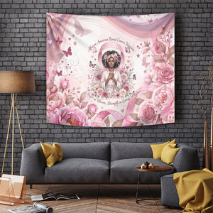 African American Breast Cancer Warrior Black Queen Tapestry Floral Pink Ribbon Watercolor Butterfly Hope Art