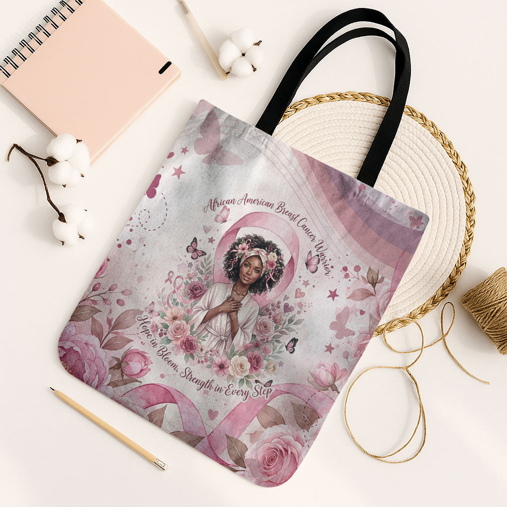 African American Breast Cancer Warrior Black Queen Tote Bag Floral Pink Ribbon Watercolor Butterfly Hope Art