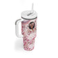 African American Breast Cancer Warrior Black Queen Tumbler With Handle Floral Pink Ribbon Watercolor Butterfly Hope Art