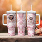 African American Breast Cancer Warrior Black Queen Tumbler With Handle Floral Pink Ribbon Watercolor Butterfly Hope Art