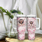 African American Breast Cancer Warrior Black Queen Tumbler With Handle Floral Pink Ribbon Watercolor Butterfly Hope Art