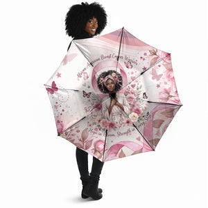 African American Breast Cancer Warrior Black Queen Umbrella Floral Pink Ribbon Watercolor Butterfly Hope Art