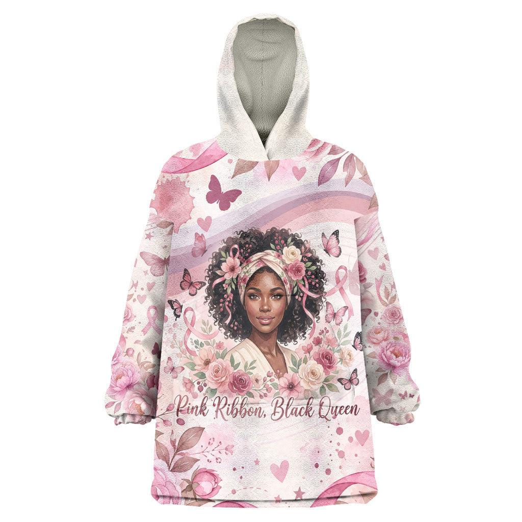 African American Breast Cancer Warrior Black Queen Wearable Blanket Hoodie Floral Pink Ribbon Watercolor Butterfly Hope Art