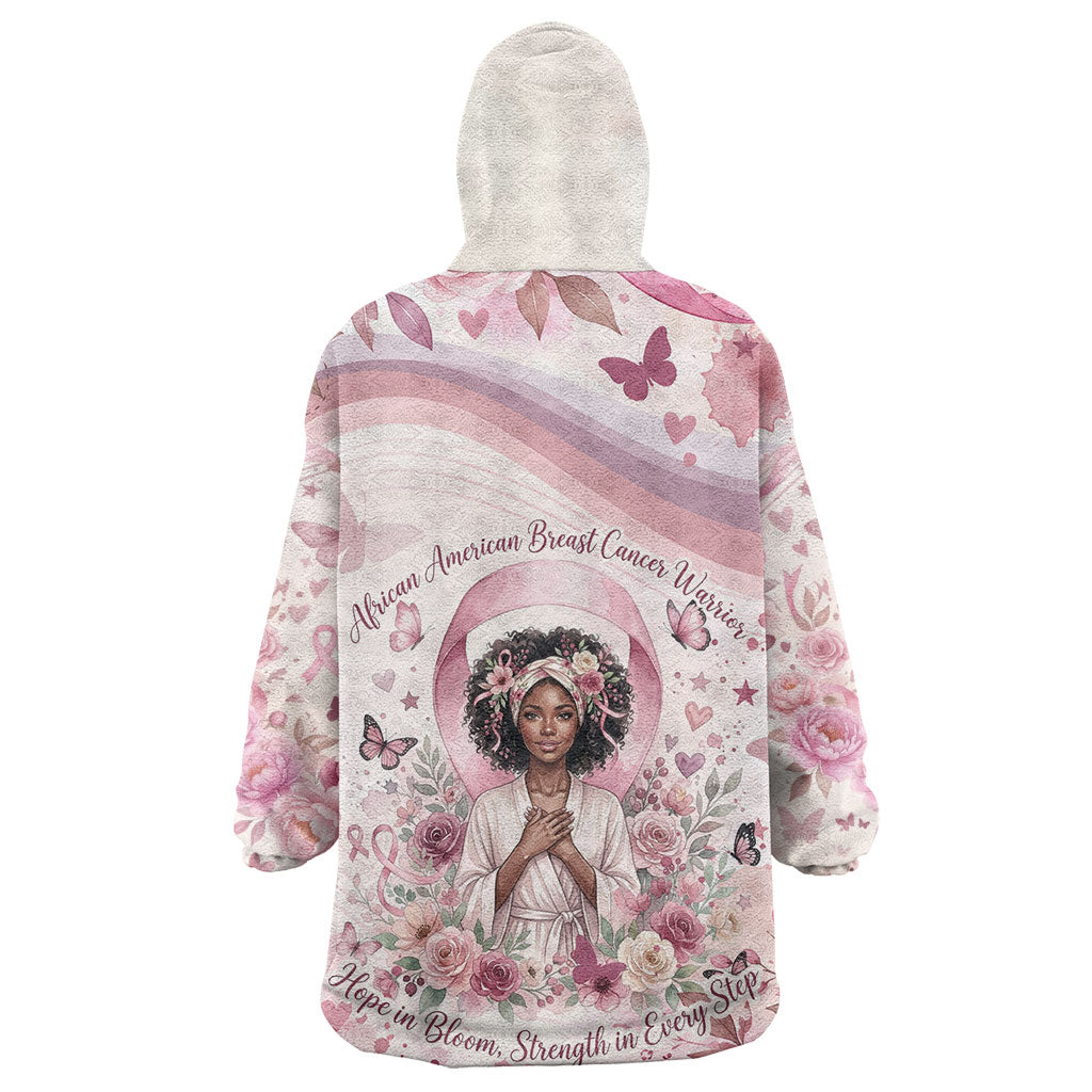 African American Breast Cancer Warrior Black Queen Wearable Blanket Hoodie Floral Pink Ribbon Watercolor Butterfly Hope Art
