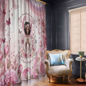 African American Breast Cancer Warrior Black Queen Window Curtain Floral Pink Ribbon Watercolor Butterfly Hope Art