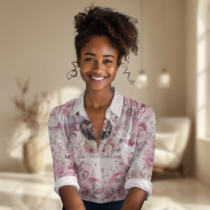 African American Breast Cancer Warrior Black Queen Women Casual Shirt Floral Pink Ribbon Watercolor Butterfly Hope Art