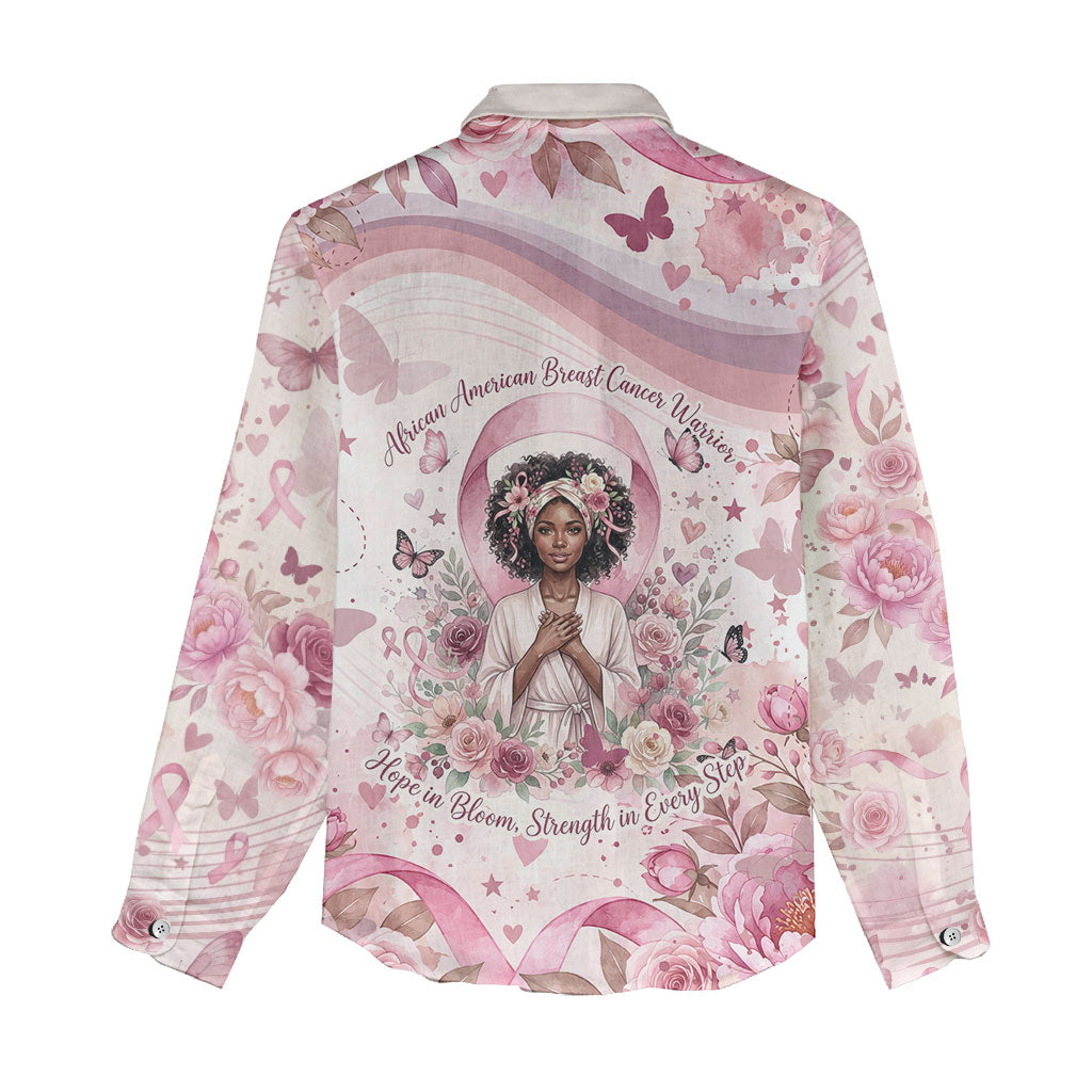 African American Breast Cancer Warrior Black Queen Women Casual Shirt Floral Pink Ribbon Watercolor Butterfly Hope Art
