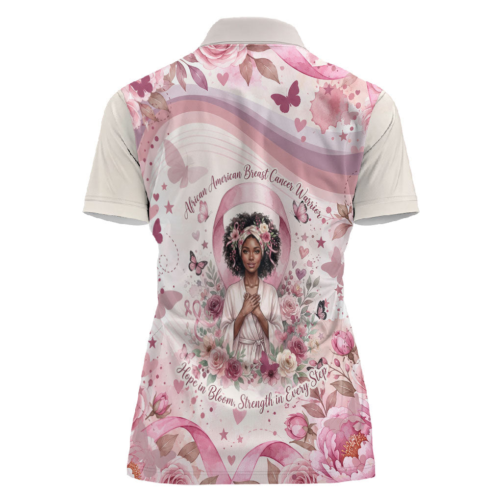 African American Breast Cancer Warrior Black Queen Women Polo Shirt Floral Pink Ribbon Watercolor Butterfly Hope Art