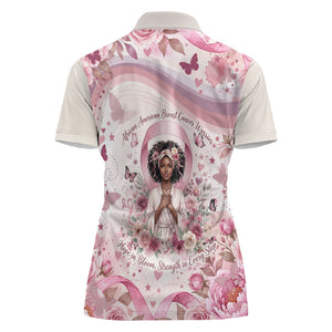 African American Breast Cancer Warrior Black Queen Women Polo Shirt Floral Pink Ribbon Watercolor Butterfly Hope Art