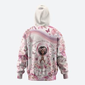 African American Breast Cancer Warrior Black Queen Zip Hoodie Floral Pink Ribbon Watercolor Butterfly Hope Art