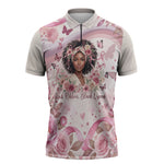 African American Breast Cancer Warrior Black Queen Zipper Polo Shirt Floral Pink Ribbon Watercolor Butterfly Hope Art