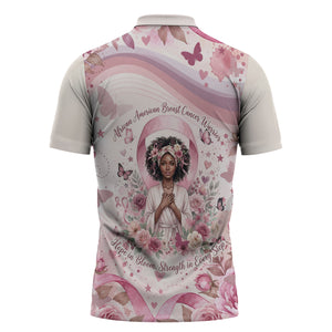 African American Breast Cancer Warrior Black Queen Zipper Polo Shirt Floral Pink Ribbon Watercolor Butterfly Hope Art