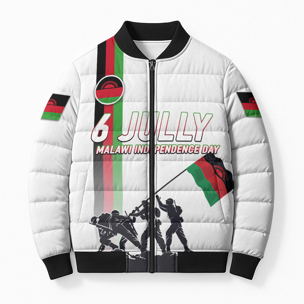 Malawi Independence Day Bomber Puffer Jacket Patriotic Flag Design Soldier Silhouette