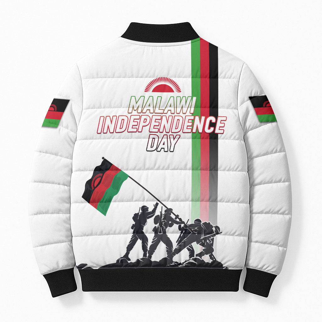 Malawi Independence Day Bomber Puffer Jacket Patriotic Flag Design Soldier Silhouette