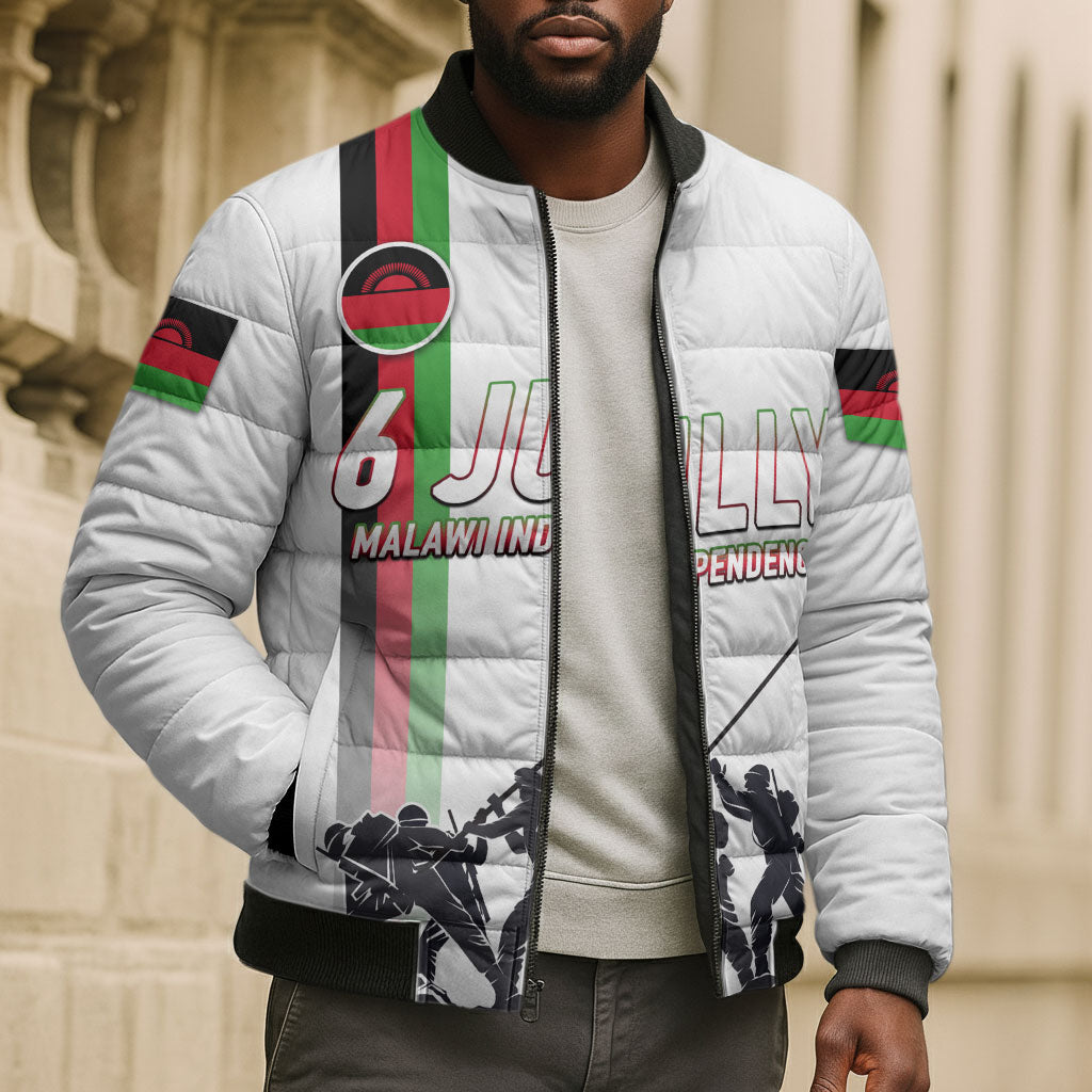 Malawi Independence Day Bomber Puffer Jacket Patriotic Flag Design Soldier Silhouette