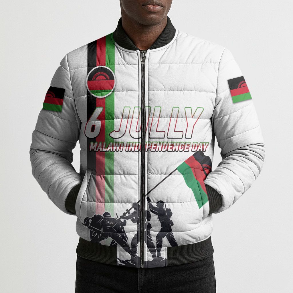 Malawi Independence Day Bomber Puffer Jacket Patriotic Flag Design Soldier Silhouette