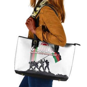 Malawi Independence Day Leather Tote Bag Patriotic Flag Design Soldier Silhouette