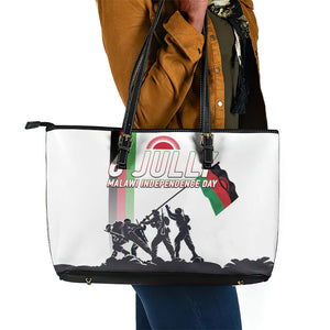Malawi Independence Day Leather Tote Bag Patriotic Flag Design Soldier Silhouette