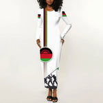 Malawi Independence Day Long Sleeve Bodycon Dress Patriotic Flag Design Soldier Silhouette