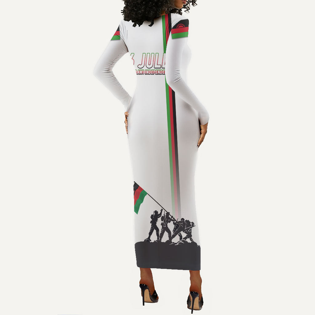 Malawi Independence Day Long Sleeve Bodycon Dress Patriotic Flag Design Soldier Silhouette