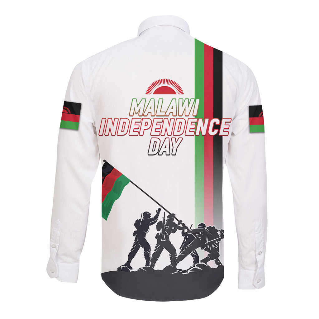 Malawi Independence Day Long Sleeve Button Shirt Patriotic Flag Design Soldier Silhouette