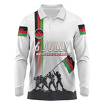 Malawi Independence Day Long Sleeve Polo Shirt Patriotic Flag Design Soldier Silhouette