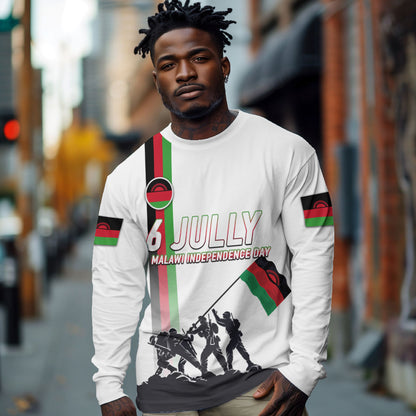 Malawi Independence Day Long Sleeve Shirt Patriotic Flag Design Soldier Silhouette