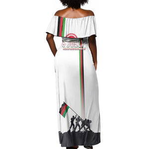 Malawi Independence Day Off Shoulder Maxi Dress Patriotic Flag Design Soldier Silhouette