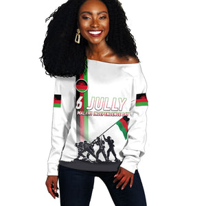 Malawi Independence Day Off Shoulder Sweater Patriotic Flag Design Soldier Silhouette