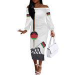 Malawi Independence Day Off The Shoulder Long Sleeve Dress Patriotic Flag Design Soldier Silhouette