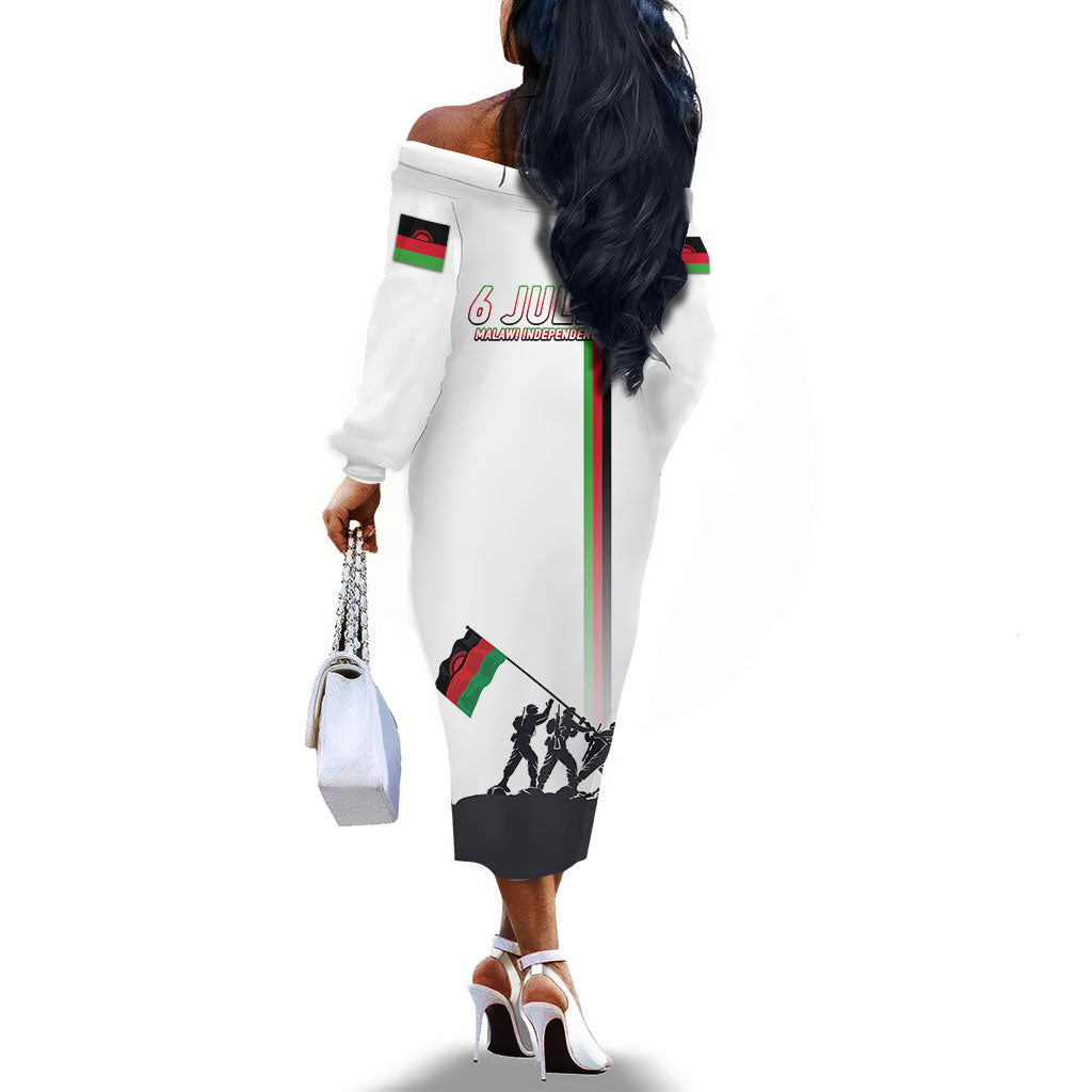 Malawi Independence Day Off The Shoulder Long Sleeve Dress Patriotic Flag Design Soldier Silhouette