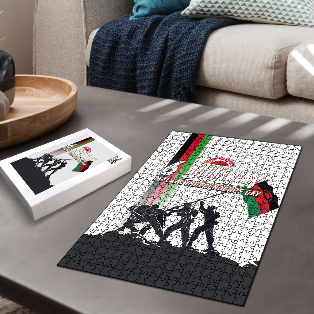 Malawi Independence Day Puzzle Patriotic Flag Design Soldier Silhouette