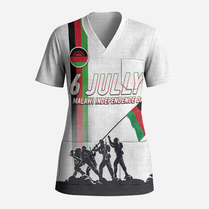 Malawi Independence Day Scrub Top Patriotic Flag Design Soldier Silhouette