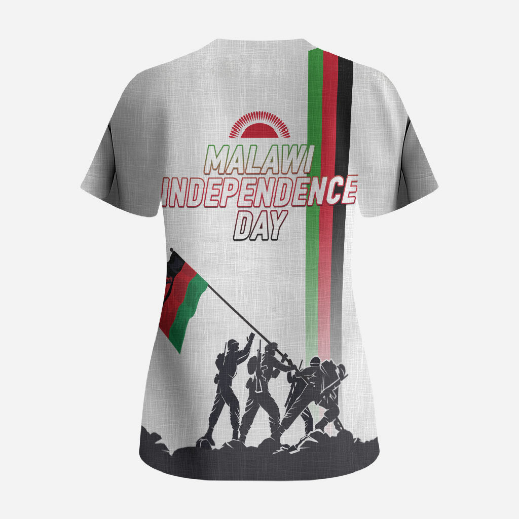 Malawi Independence Day Scrub Top Patriotic Flag Design Soldier Silhouette