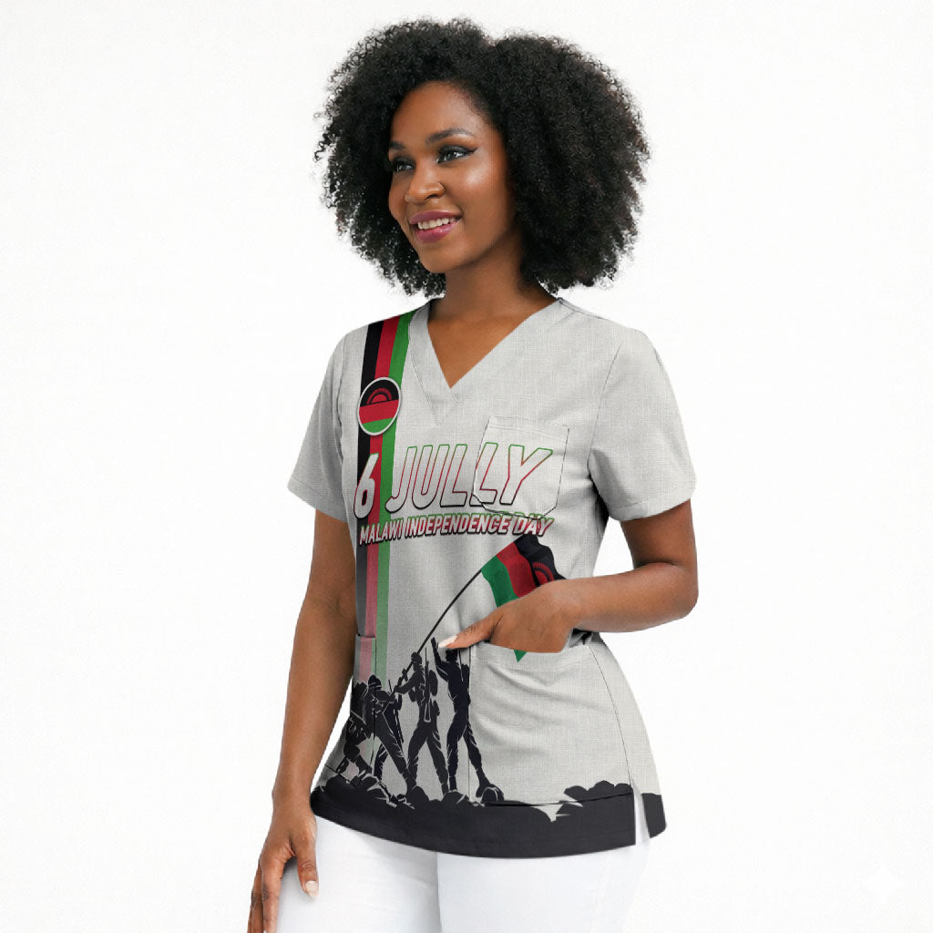 Malawi Independence Day Scrub Top Patriotic Flag Design Soldier Silhouette