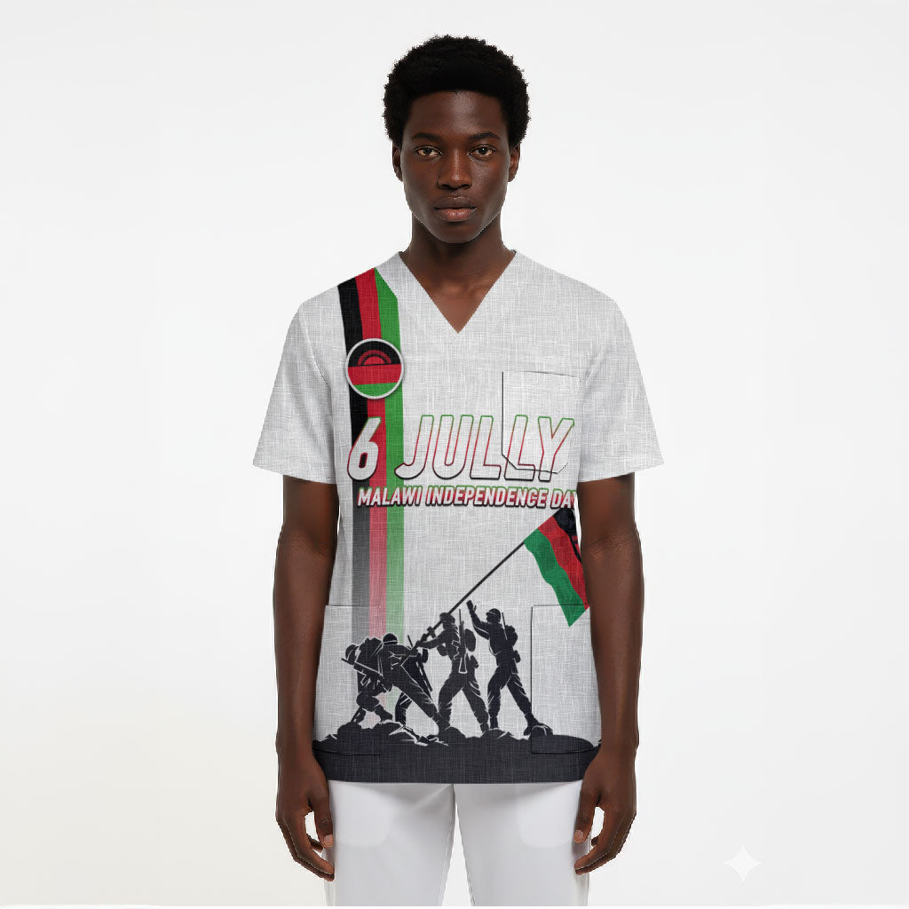 Malawi Independence Day Scrub Top Patriotic Flag Design Soldier Silhouette