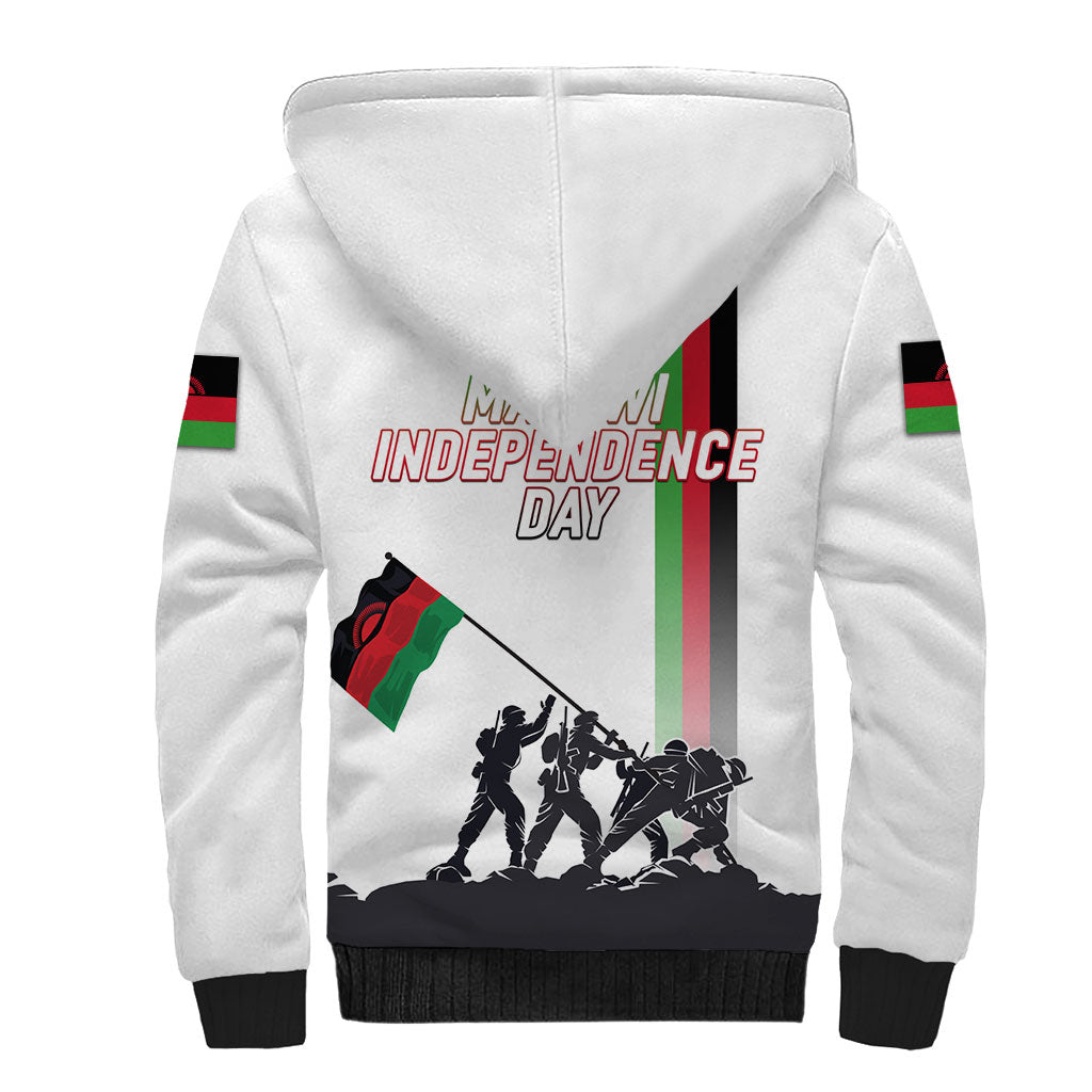 Malawi Independence Day Sherpa Hoodie Patriotic Flag Design Soldier Silhouette
