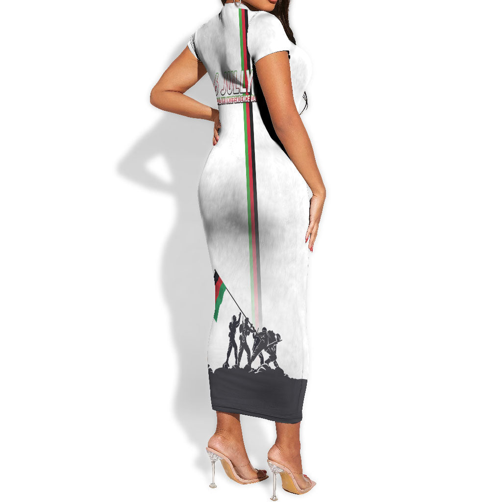 Malawi Independence Day Short Sleeve Bodycon Dress Patriotic Flag Design Soldier Silhouette