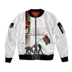 Malawi Independence Day Sleeve Zip Bomber Jacket Patriotic Flag Design Soldier Silhouette