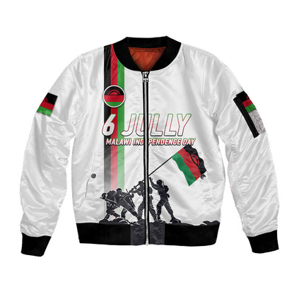 Malawi Independence Day Sleeve Zip Bomber Jacket Patriotic Flag Design Soldier Silhouette