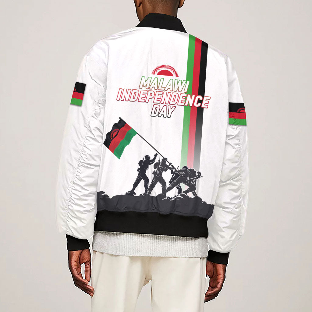 Malawi Independence Day Sleeve Zip Bomber Jacket Patriotic Flag Design Soldier Silhouette