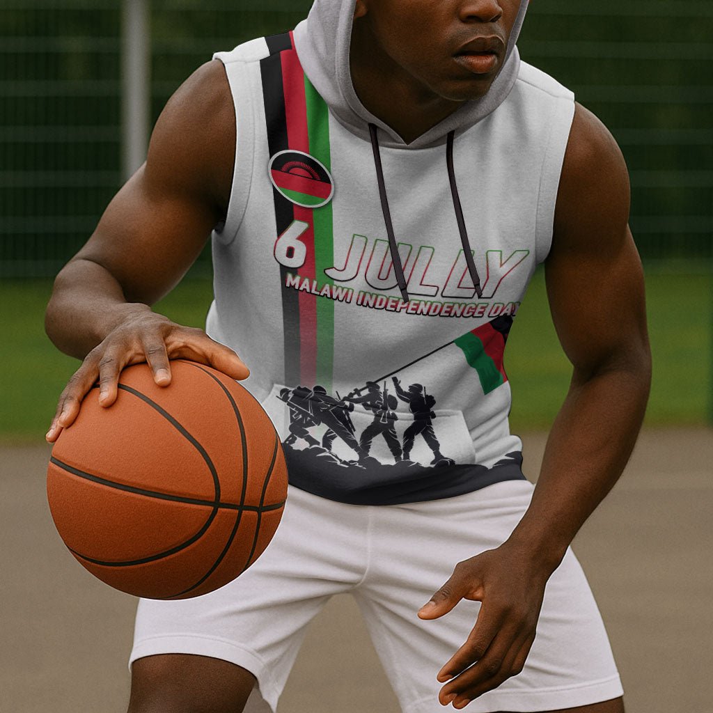 Malawi Independence Day Sleeveless Hoodie Patriotic Flag Design Soldier Silhouette