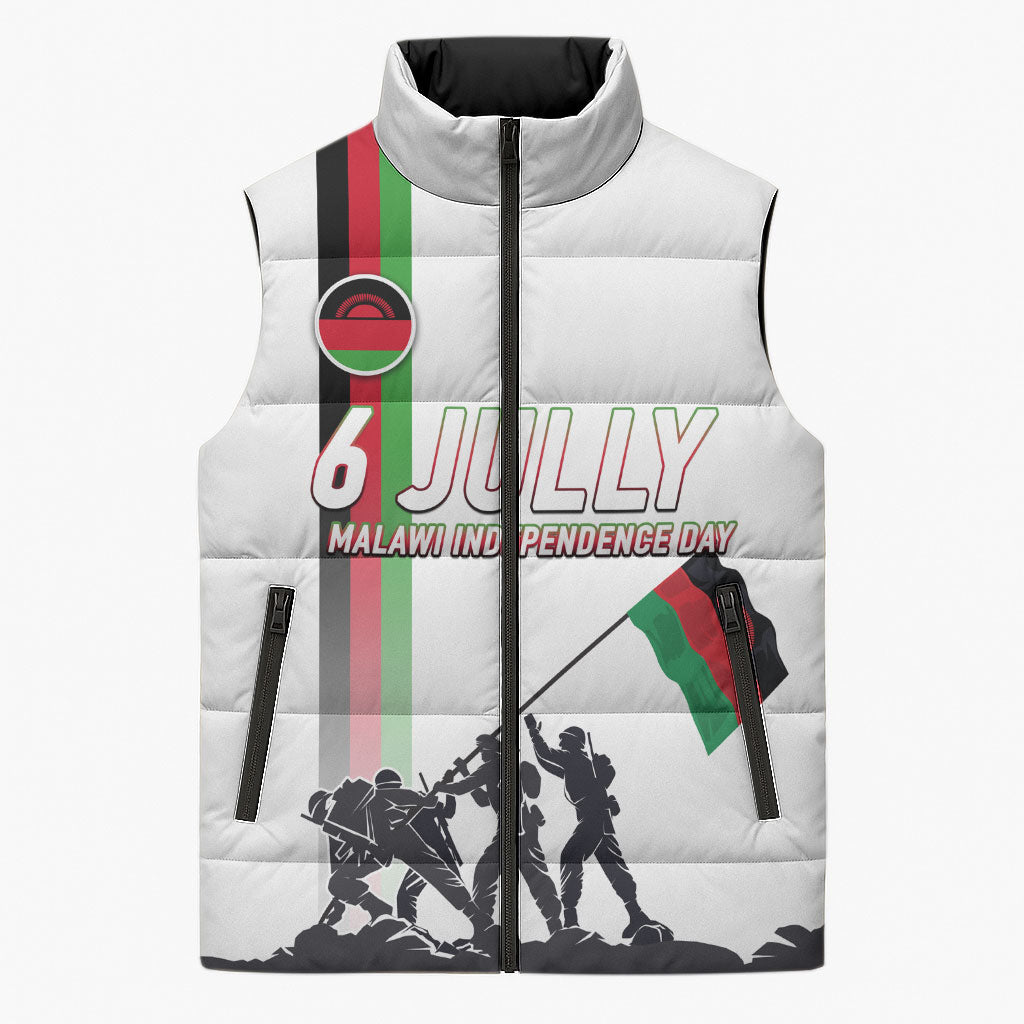 Malawi Independence Day Sleeveless Puffer Jacket Patriotic Flag Design Soldier Silhouette