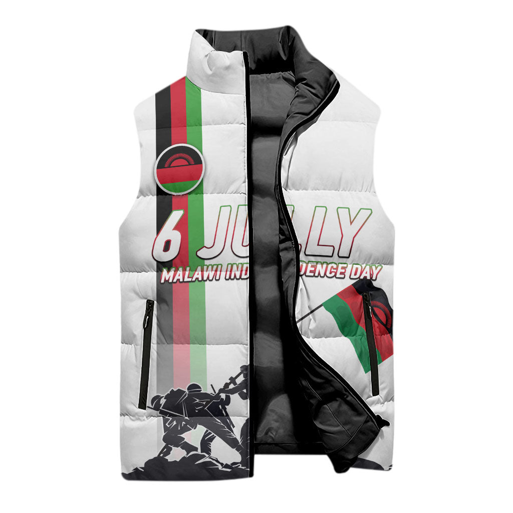Malawi Independence Day Sleeveless Puffer Jacket Patriotic Flag Design Soldier Silhouette