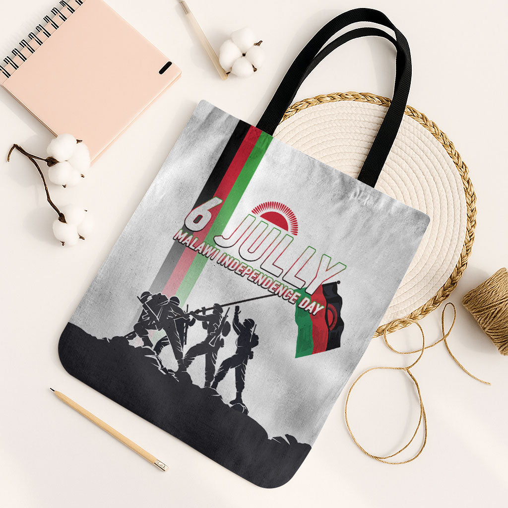 Malawi Independence Day Tote Bag Patriotic Flag Design Soldier Silhouette