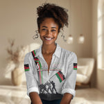Malawi Independence Day Women Casual Shirt Patriotic Flag Design Soldier Silhouette