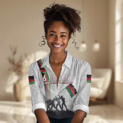Malawi Independence Day Women Casual Shirt Patriotic Flag Design Soldier Silhouette