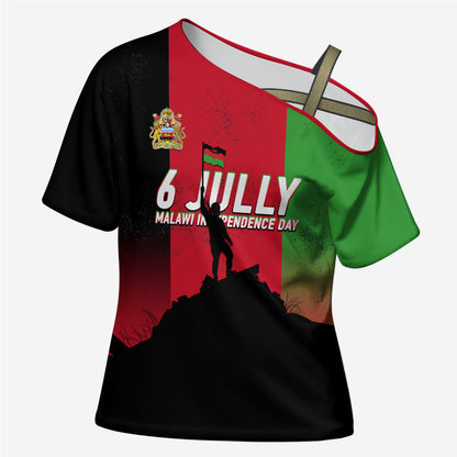 Malawi Independence Day 6 July Cross Shoulder Shirt Malawian Flag Grunge Soldier